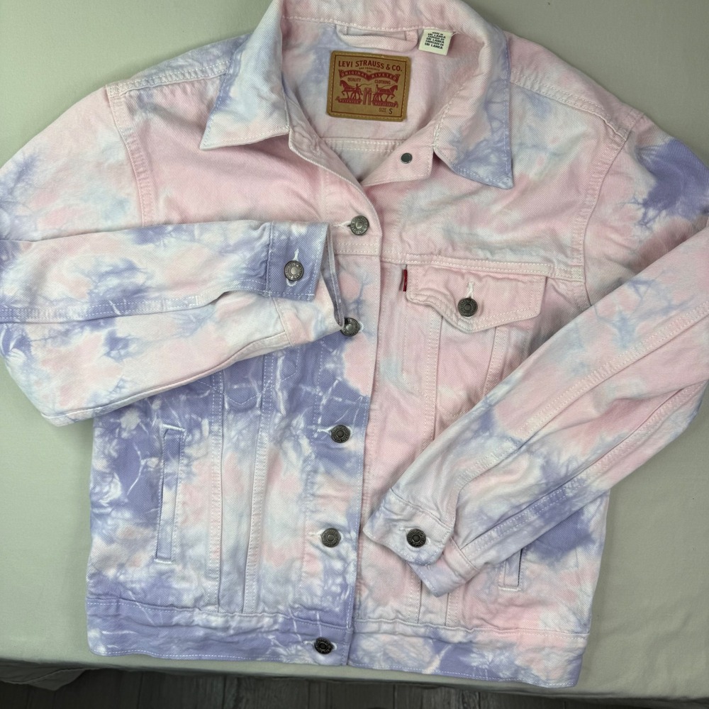 Levis Womens Pastel Pink Purple Tie Dye Denim Trucker Jacket S 29944-0142
